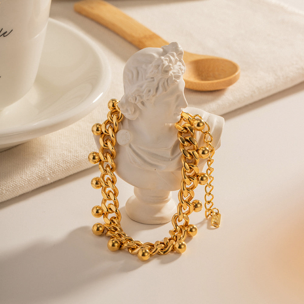 Cuban chain bead tassel bracelet