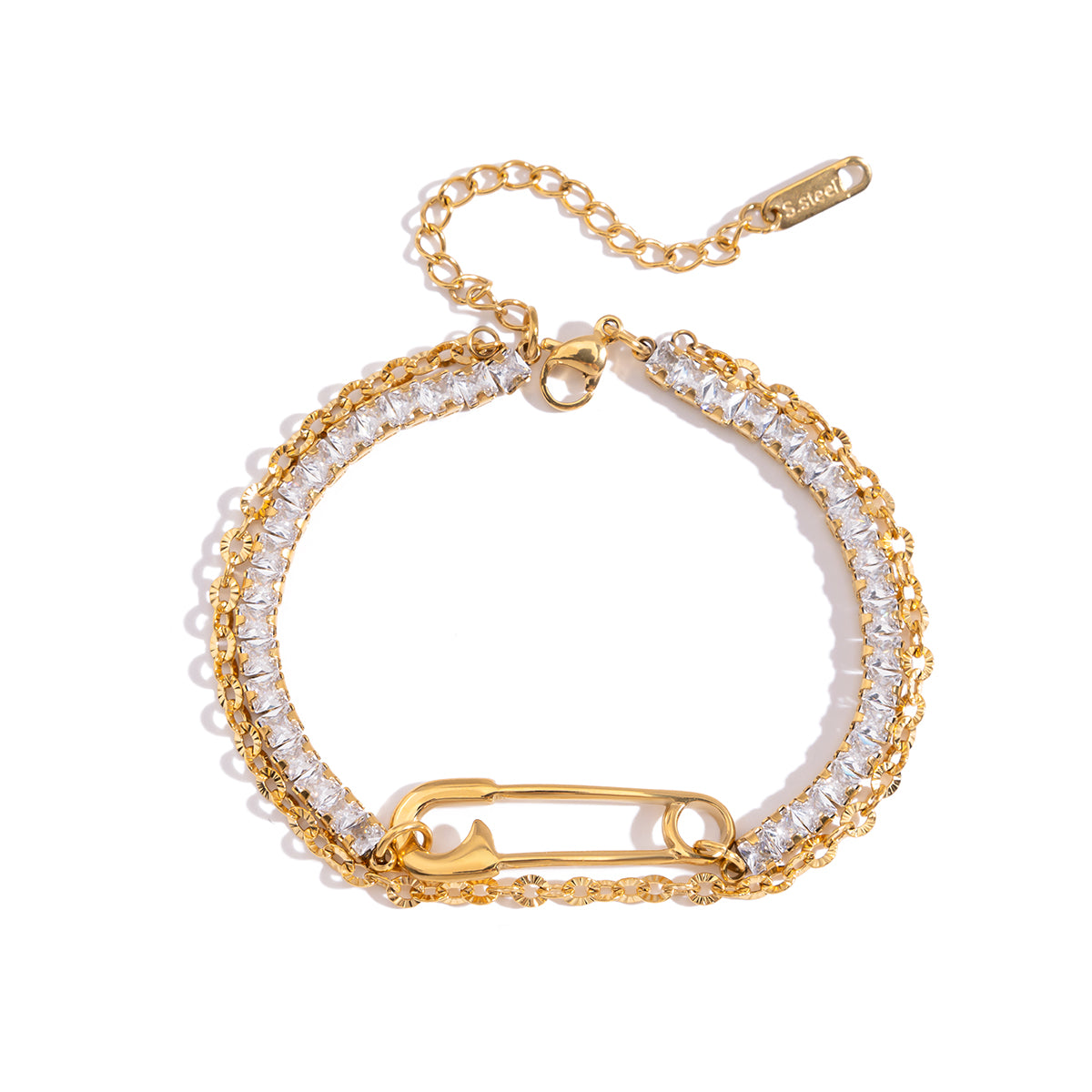 Paper clip white gem double layer bracelet