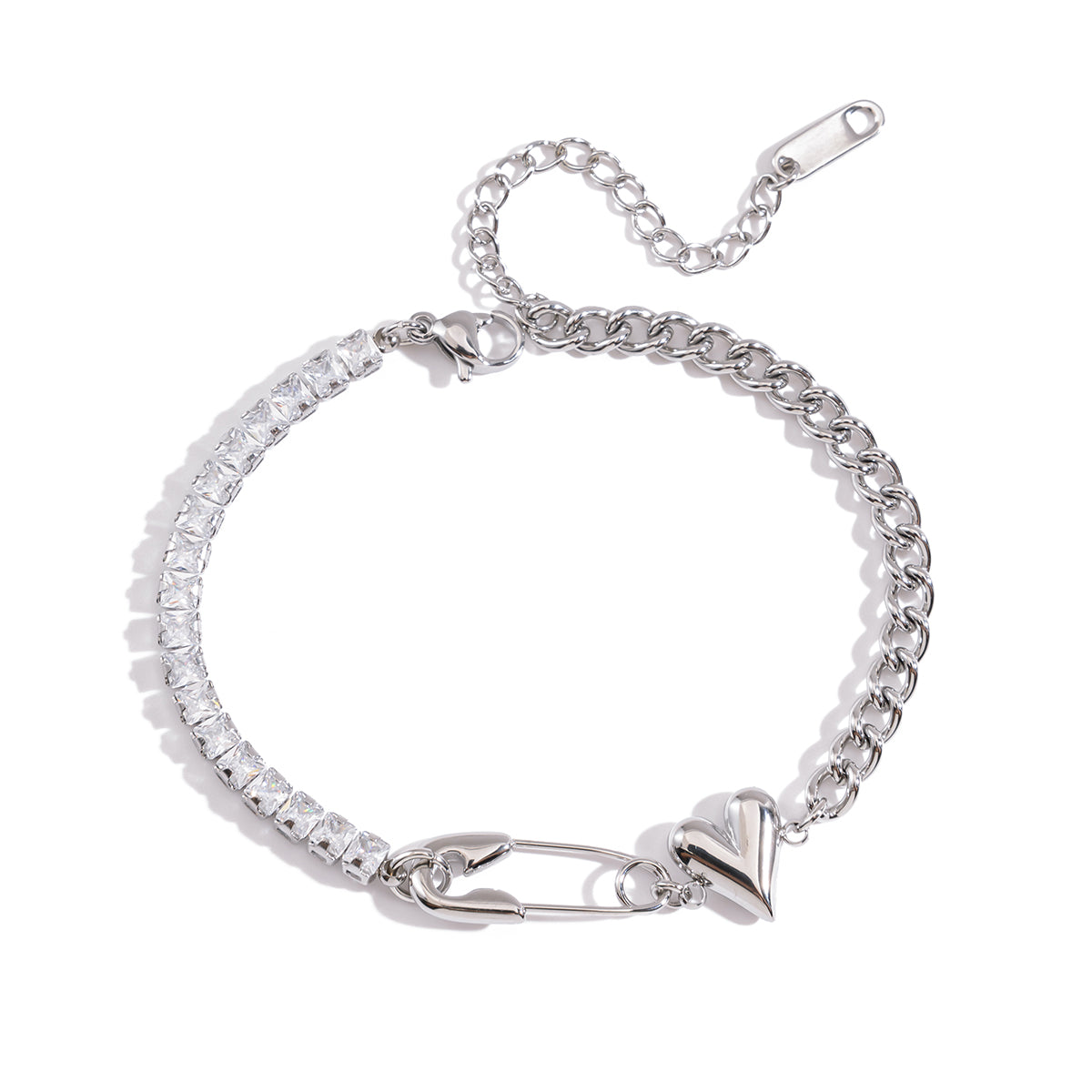 Paper clip white gem double layer bracelet