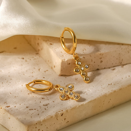 Cubic cross pendant earring