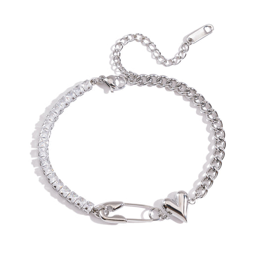 Paper clip white gem double layer bracelet